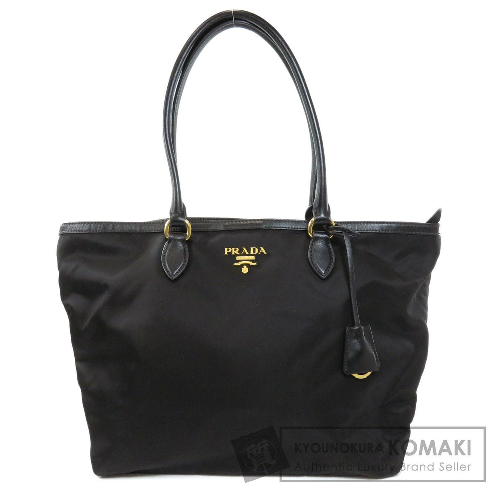 Prada Tessuto tote bag leather double rolled handles Black
